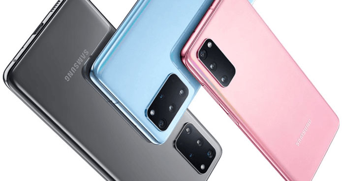 Téléphones Samsung Galaxy S20 en 3 couleurs : gris, bleu et rose